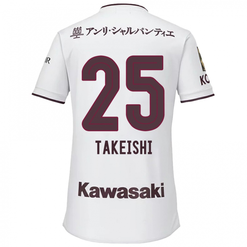 Gyermek Tsubasa Takeishi #25 Fehér Piros Idegenbeli Jersey 2024/25 Mez Póló Ing