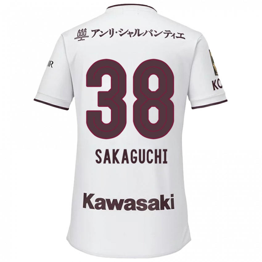 Gyermek Yuki Sakaguchi #38 Fehér Piros Idegenbeli Jersey 2024/25 Mez Póló Ing