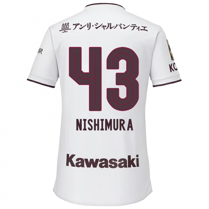 Gyermek Nagi Nishimura #43 Fehér Piros Idegenbeli Jersey 2024/25 Mez Póló Ing