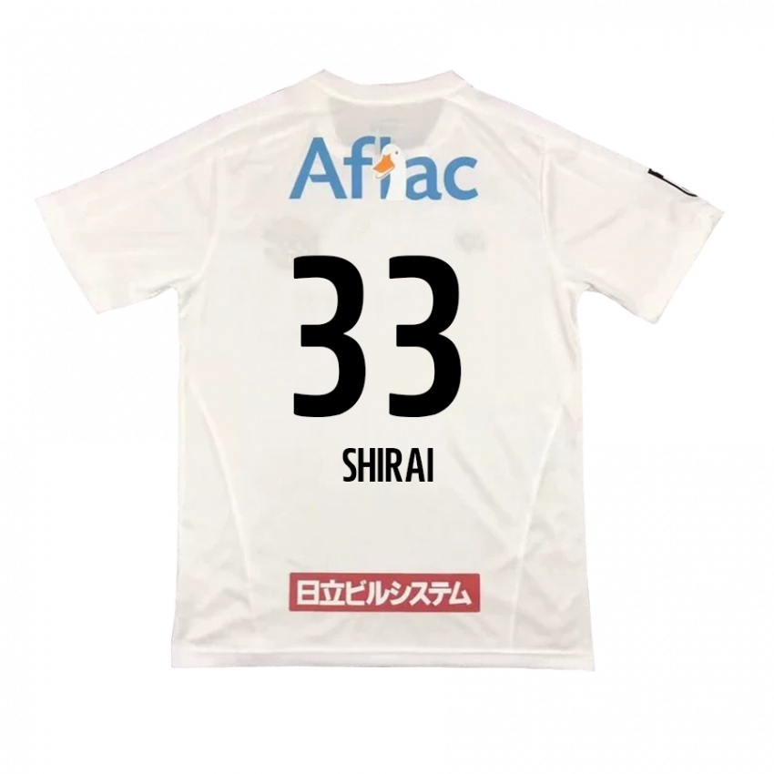 Gyermek Eiji Shirai #33 Fehér Fekete Idegenbeli Jersey 2024/25 Mez Póló Ing