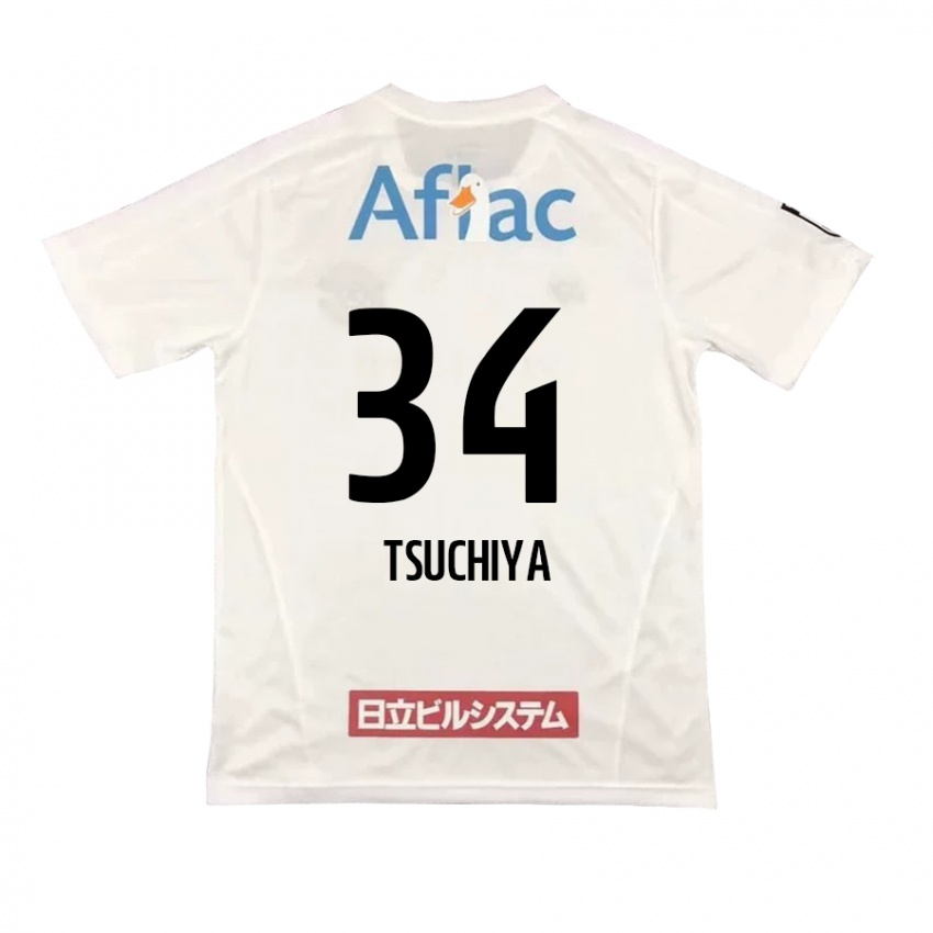 Gyermek Takumi Tsuchiya #34 Fehér Fekete Idegenbeli Jersey 2024/25 Mez Póló Ing