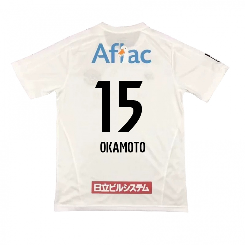 Gyermek Ryoji Okamoto #15 Fehér Fekete Idegenbeli Jersey 2024/25 Mez Póló Ing