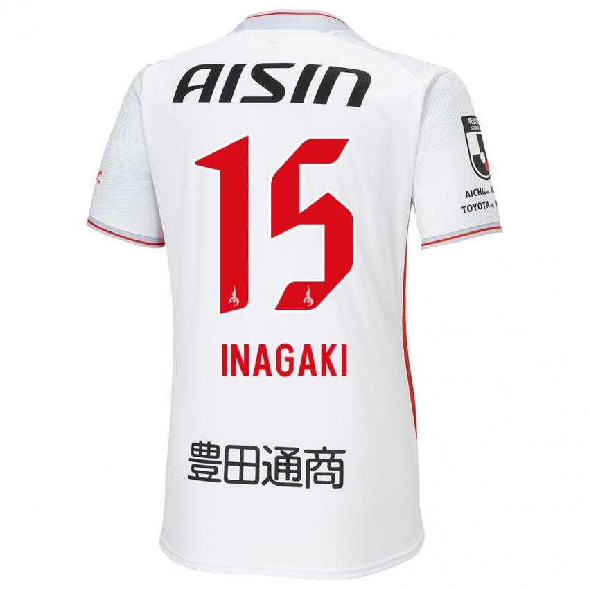 Gyermek Sho Inagaki #15 Fehér Sárga Piros Idegenbeli Jersey 2024/25 Mez Póló Ing