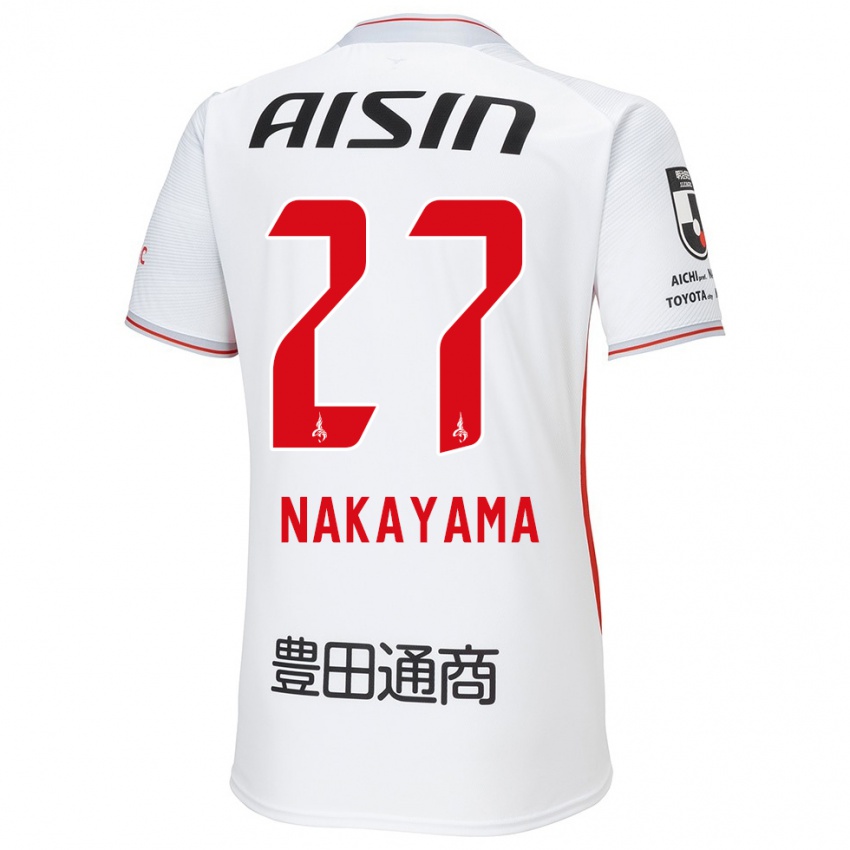 Gyermek Katsuhiro Nakayama #27 Fehér Sárga Piros Idegenbeli Jersey 2024/25 Mez Póló Ing