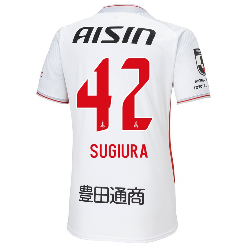 Gyermek Shungo Sugiura #42 Fehér Sárga Piros Idegenbeli Jersey 2024/25 Mez Póló Ing