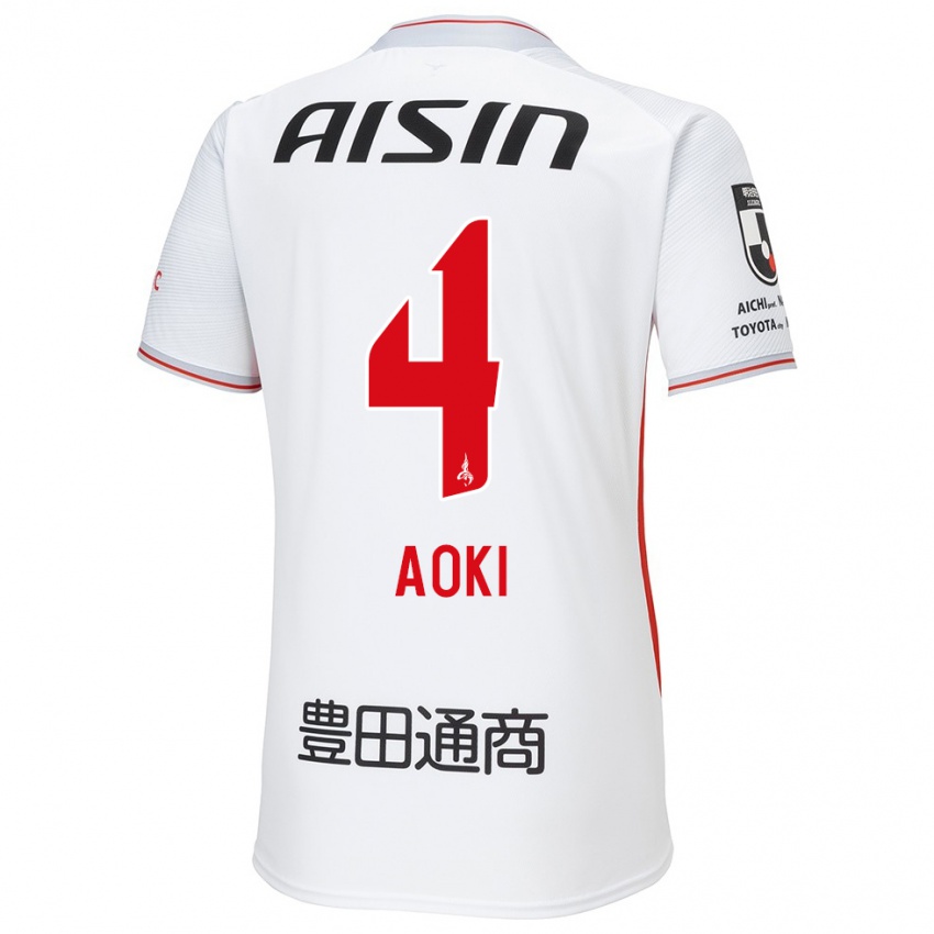 Gyermek Masamune Aoki #4 Fehér Sárga Piros Idegenbeli Jersey 2024/25 Mez Póló Ing