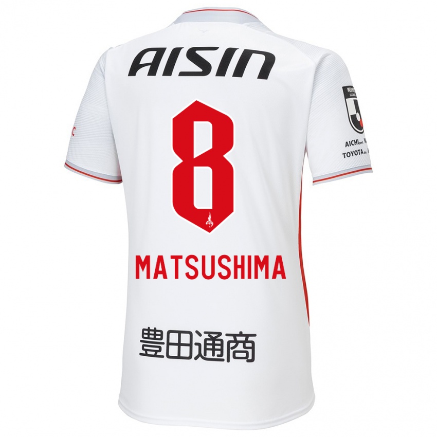 Gyermek Kosei Matsushima #8 Fehér Sárga Piros Idegenbeli Jersey 2024/25 Mez Póló Ing