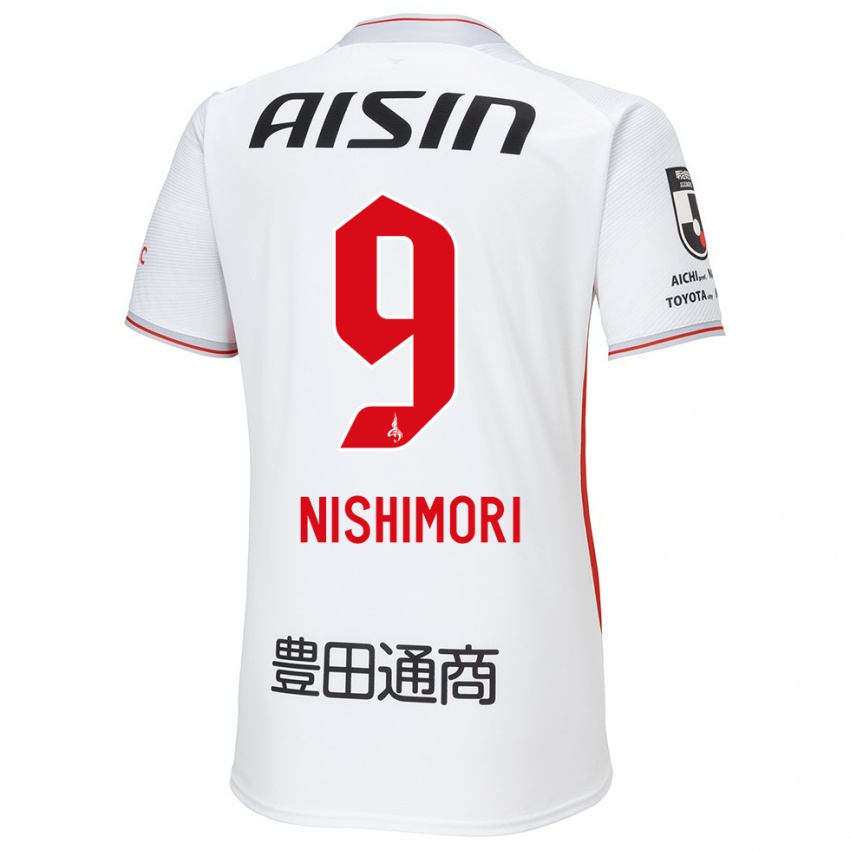 Gyermek Naoto Nishimori #9 Fehér Sárga Piros Idegenbeli Jersey 2024/25 Mez Póló Ing