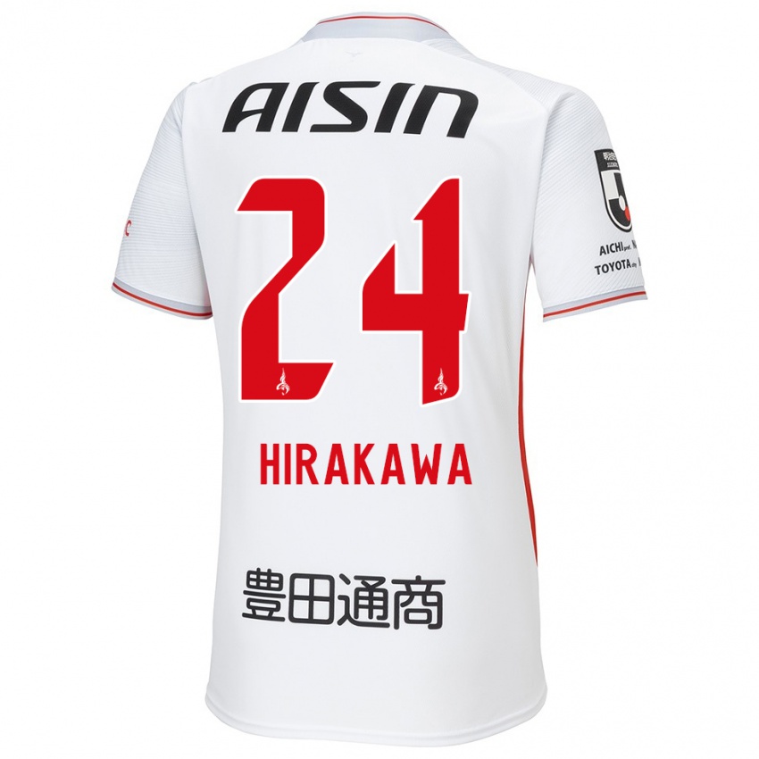 Gyermek Haruto Hirakawa #24 Fehér Sárga Piros Idegenbeli Jersey 2024/25 Mez Póló Ing