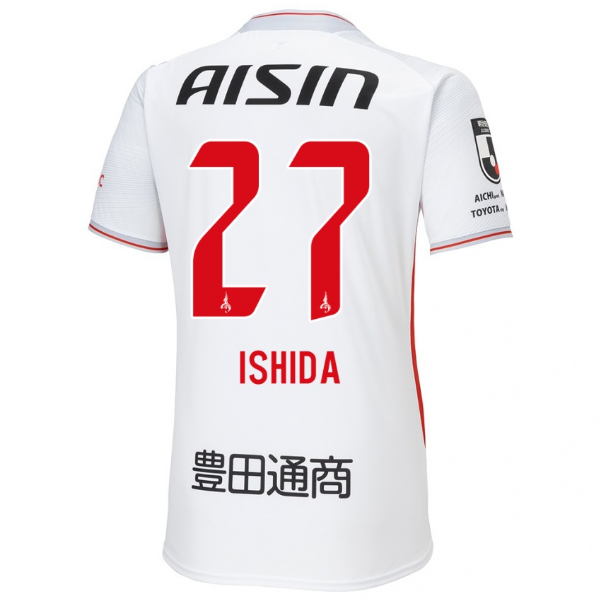 Gyermek Kakeru Ishida #27 Fehér Sárga Piros Idegenbeli Jersey 2024/25 Mez Póló Ing