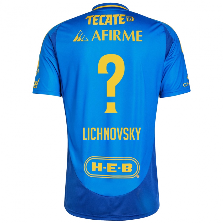 Gyermek Igor Lichnovsky #0 Kék Sárga Idegenbeli Jersey 2024/25 Mez Póló Ing