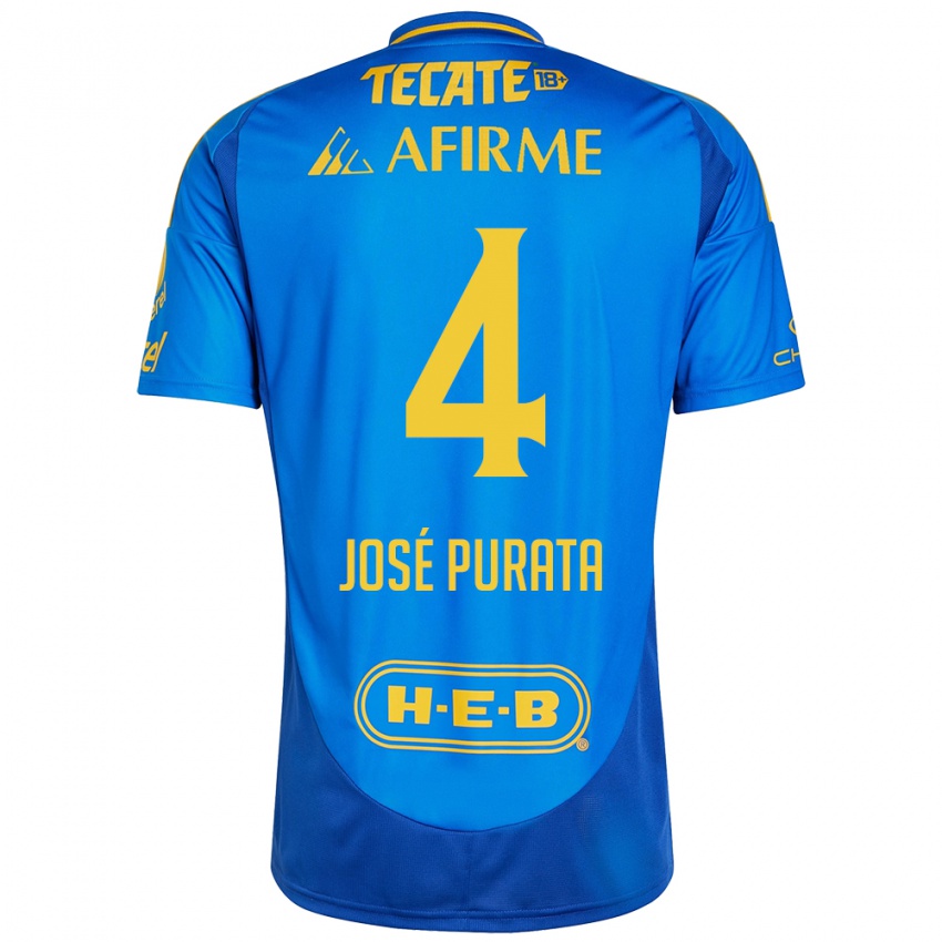 Gyermek Juan Jose Purata #4 Kék Sárga Idegenbeli Jersey 2024/25 Mez Póló Ing