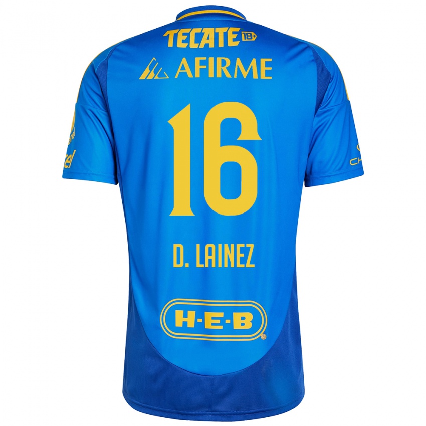 Gyermek Diego Lainez #16 Kék Sárga Idegenbeli Jersey 2024/25 Mez Póló Ing