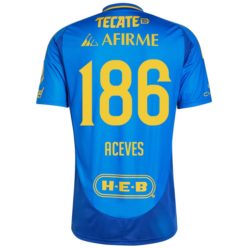 Gyermek Israel Aceves #186 Kék Sárga Idegenbeli Jersey 2024/25 Mez Póló Ing