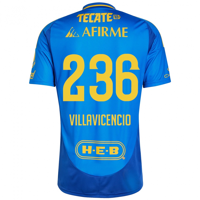 Gyermek Edgar Villavicencio #236 Kék Sárga Idegenbeli Jersey 2024/25 Mez Póló Ing