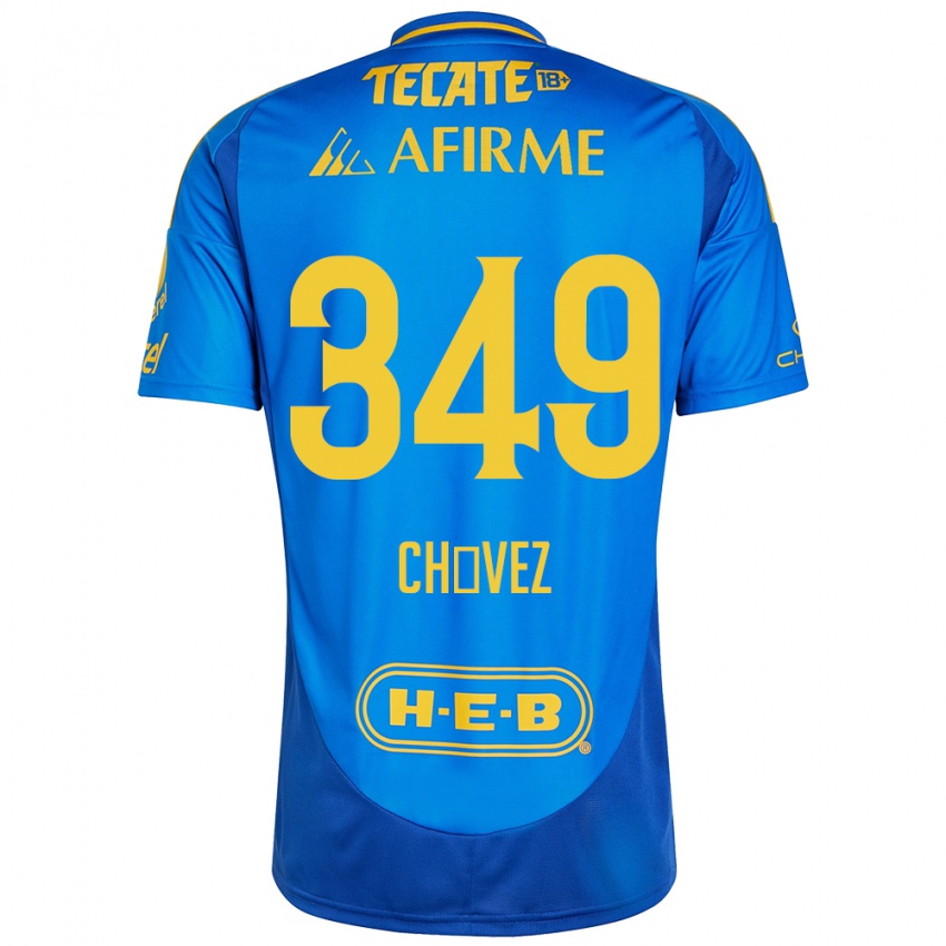 Gyermek Jorge Chávez #349 Kék Sárga Idegenbeli Jersey 2024/25 Mez Póló Ing