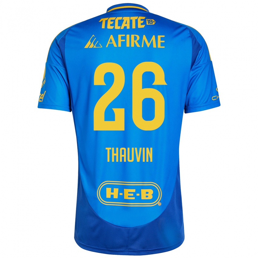 Gyermek Florian Thauvin #26 Kék Sárga Idegenbeli Jersey 2024/25 Mez Póló Ing