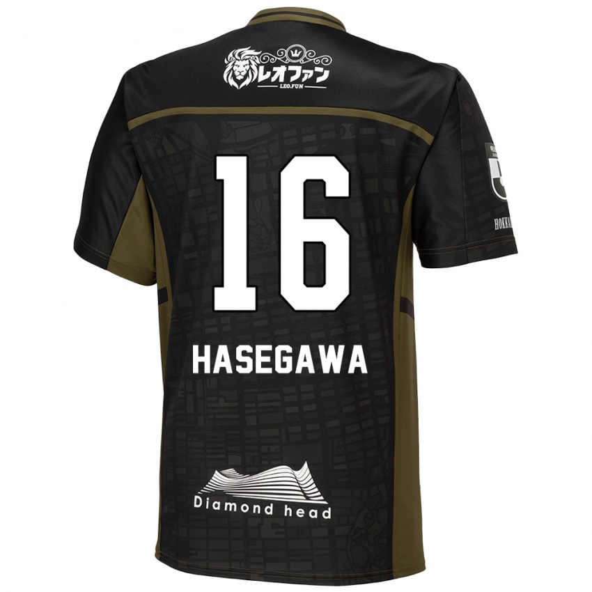 Gyermek Tatsuya Hasegawa #16 Fekete Zöld Idegenbeli Jersey 2024/25 Mez Póló Ing