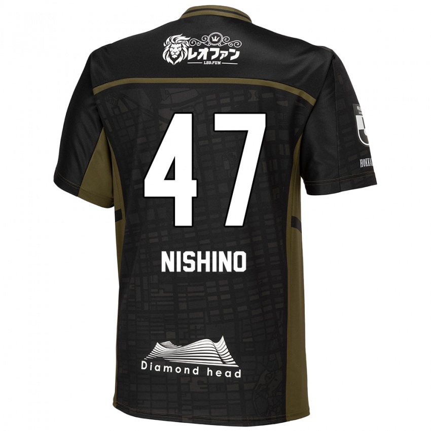 Gyermek Shota Nishino #47 Fekete Zöld Idegenbeli Jersey 2024/25 Mez Póló Ing