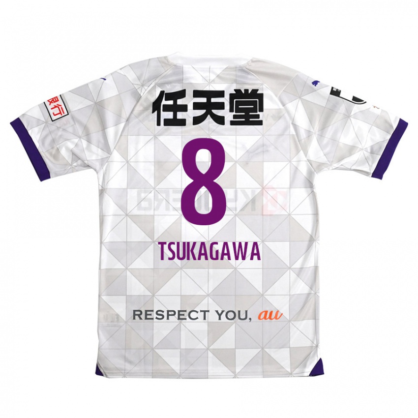 Gyermek Koki Tsukagawa #8 Fehér Lila Idegenbeli Jersey 2024/25 Mez Póló Ing