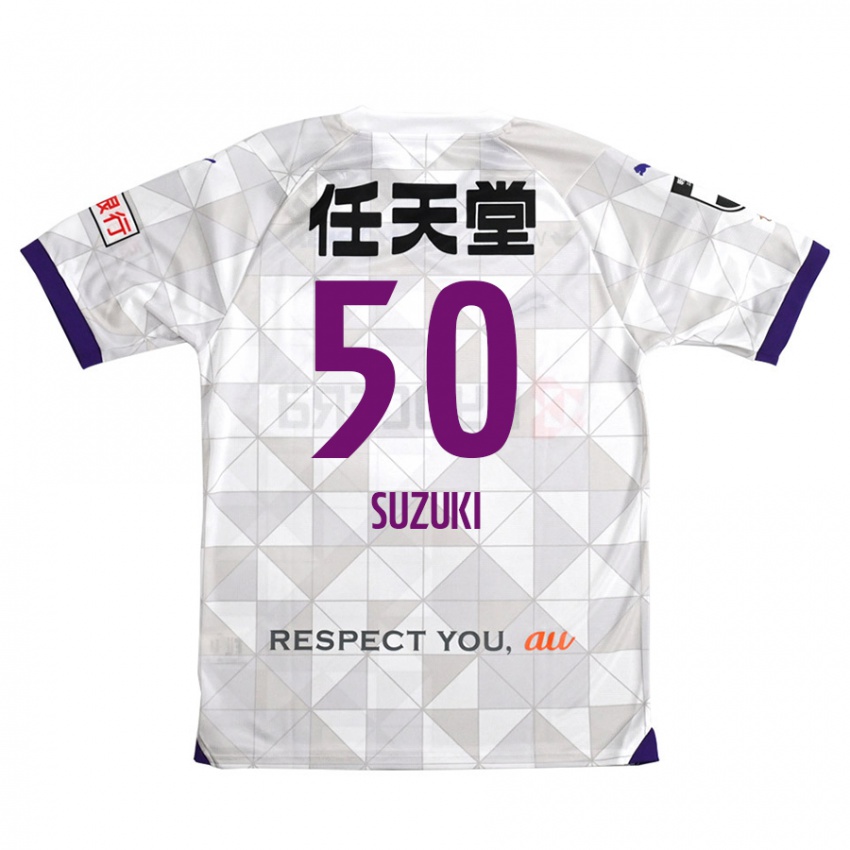 Gyermek Yoshinori Suzuki #50 Fehér Lila Idegenbeli Jersey 2024/25 Mez Póló Ing