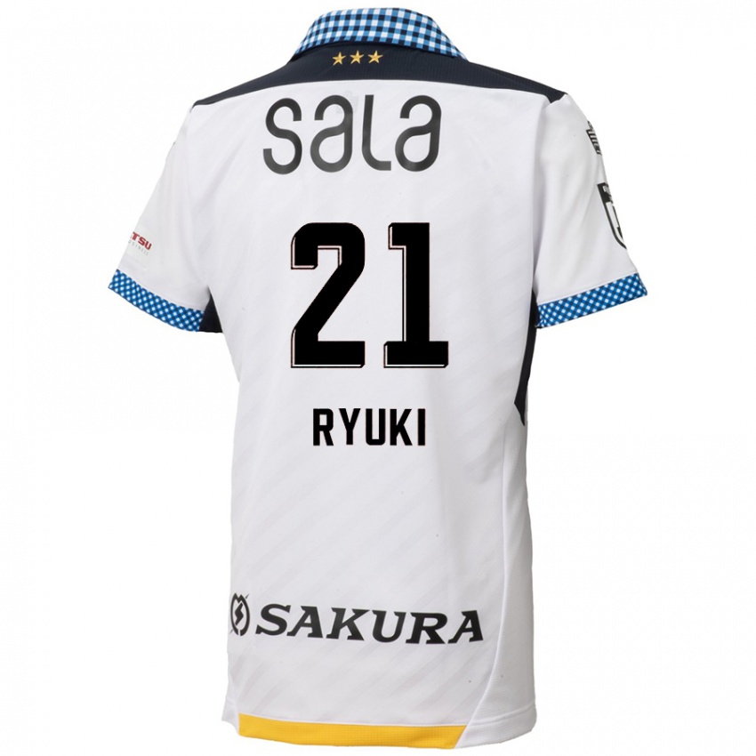 Gyermek Ryuki Miura #21 Fehér Fekete Idegenbeli Jersey 2024/25 Mez Póló Ing