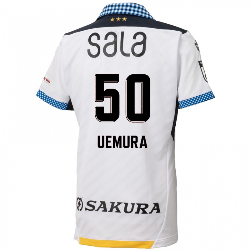 Gyermek Hiroto Uemura #50 Fehér Fekete Idegenbeli Jersey 2024/25 Mez Póló Ing