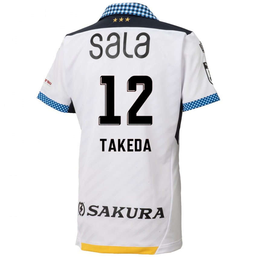 Gyermek Yusei Takeda #12 Fehér Fekete Idegenbeli Jersey 2024/25 Mez Póló Ing