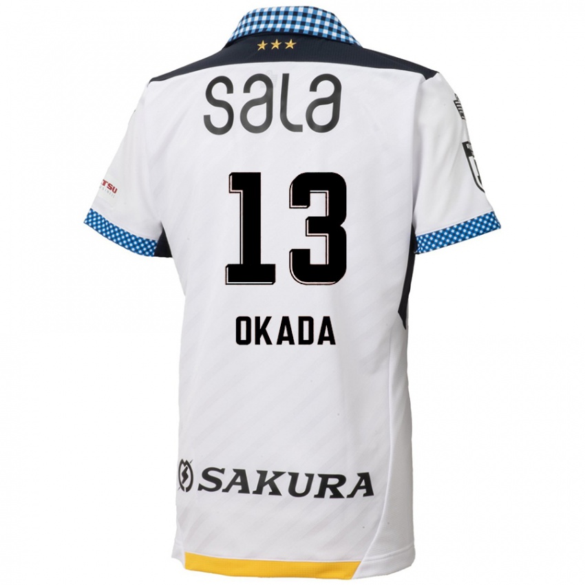 Gyermek Kosei Okada #13 Fehér Fekete Idegenbeli Jersey 2024/25 Mez Póló Ing