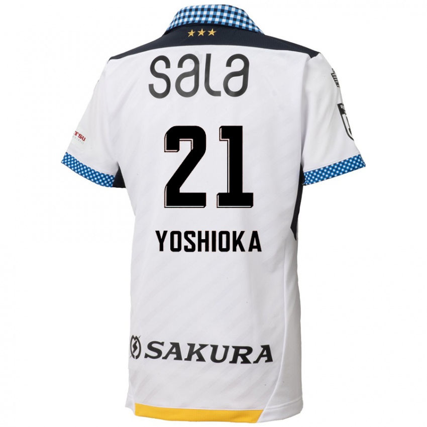 Gyermek Kanta Yoshioka #21 Fehér Fekete Idegenbeli Jersey 2024/25 Mez Póló Ing