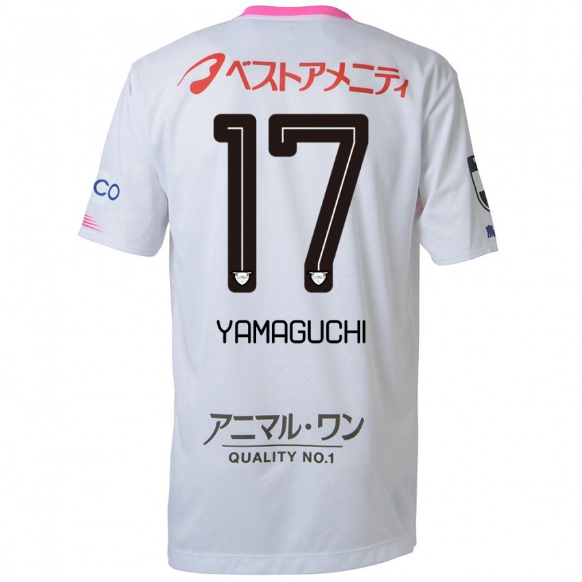 Gyermek Hikaru Yamaguchi #17 Fehér Kék Rózsaszín Idegenbeli Jersey 2024/25 Mez Póló Ing