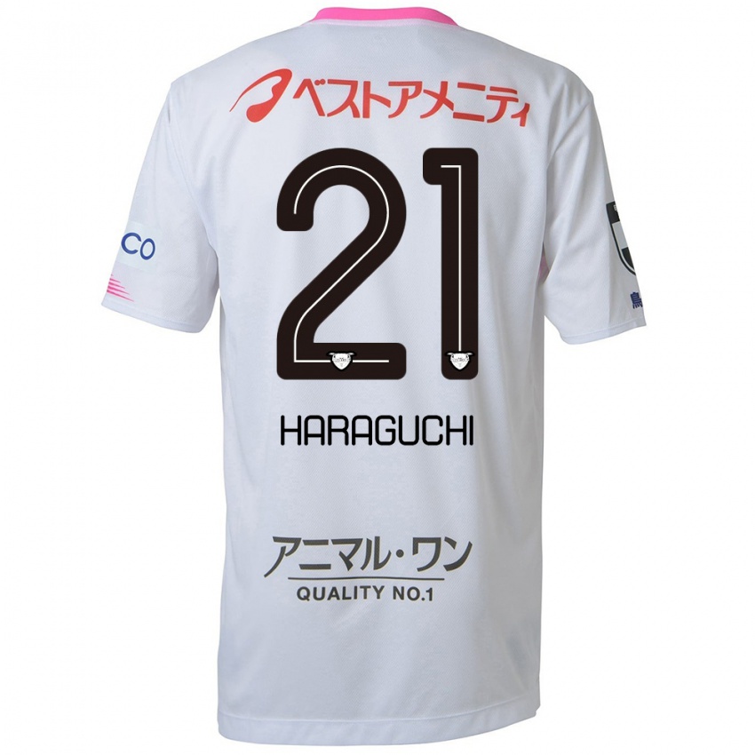 Gyermek Konosuke Haraguchi #21 Fehér Kék Rózsaszín Idegenbeli Jersey 2024/25 Mez Póló Ing