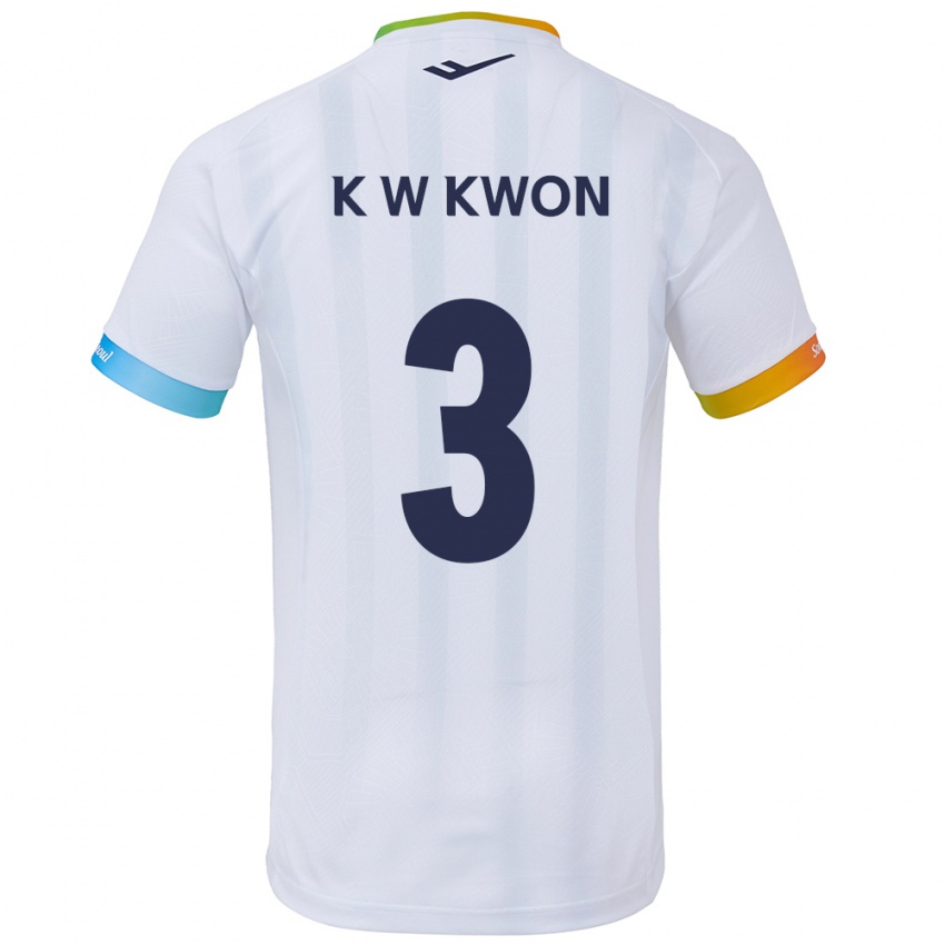 Gyermek Wan-Kyu Kwon #3 Fehér Kék Idegenbeli Jersey 2024/25 Mez Póló Ing