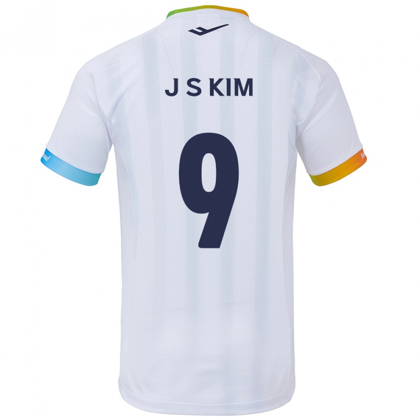 Gyermek Shin-Jin Kim #9 Fehér Kék Idegenbeli Jersey 2024/25 Mez Póló Ing