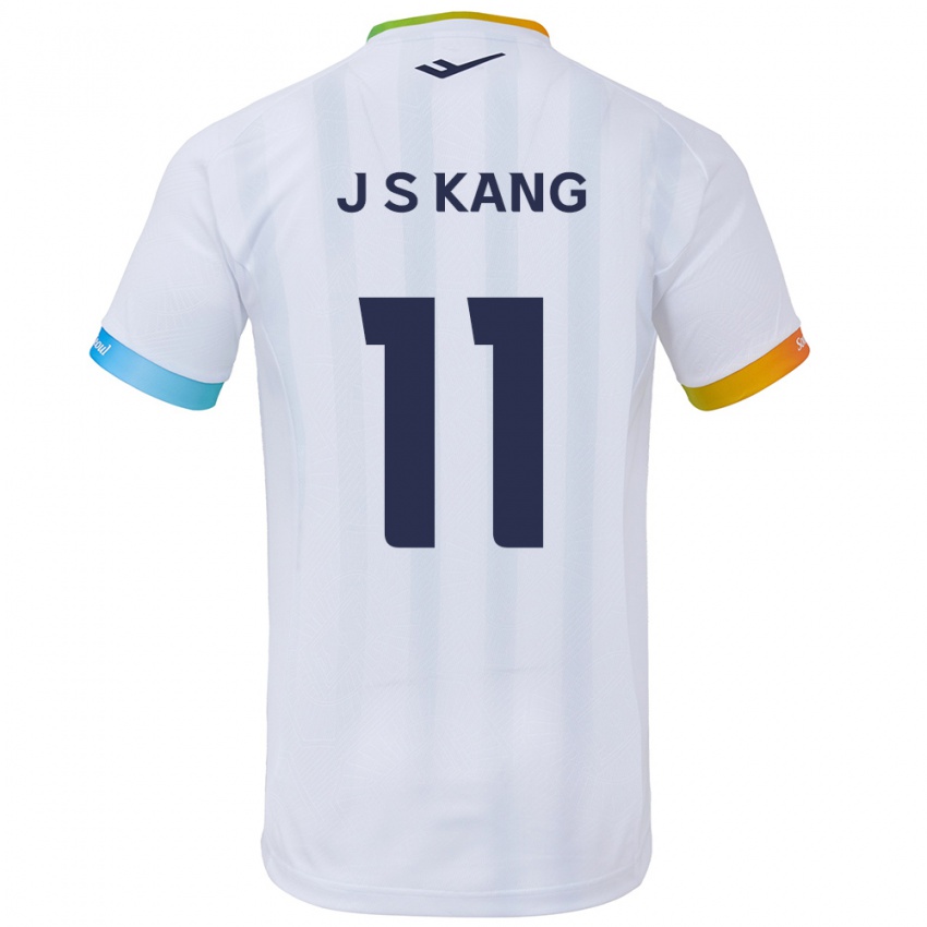 Gyermek Seong-Jin Kang #11 Fehér Kék Idegenbeli Jersey 2024/25 Mez Póló Ing