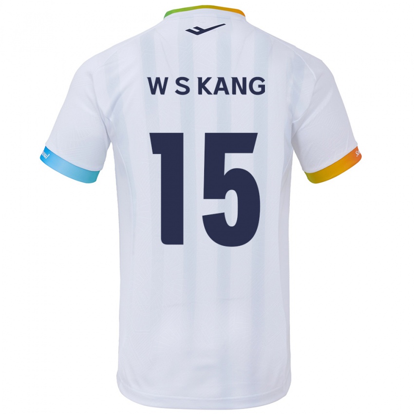 Gyermek Sang-Woo Kang #15 Fehér Kék Idegenbeli Jersey 2024/25 Mez Póló Ing