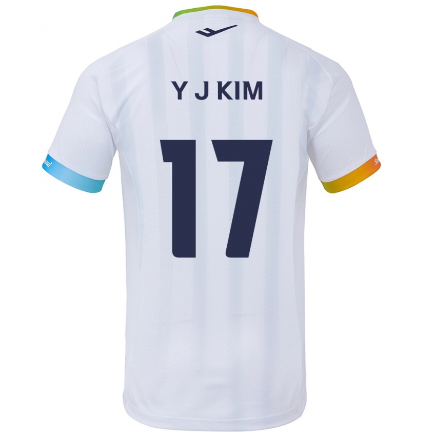 Gyermek Jin-Ya Kim #17 Fehér Kék Idegenbeli Jersey 2024/25 Mez Póló Ing