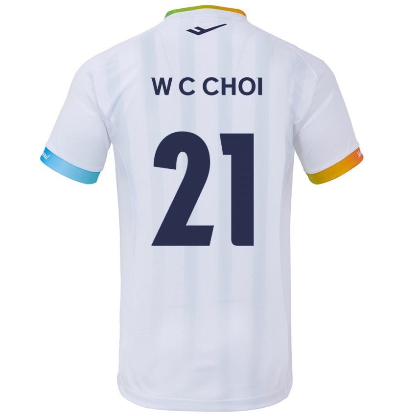 Gyermek Cheol-Won Choi #21 Fehér Kék Idegenbeli Jersey 2024/25 Mez Póló Ing