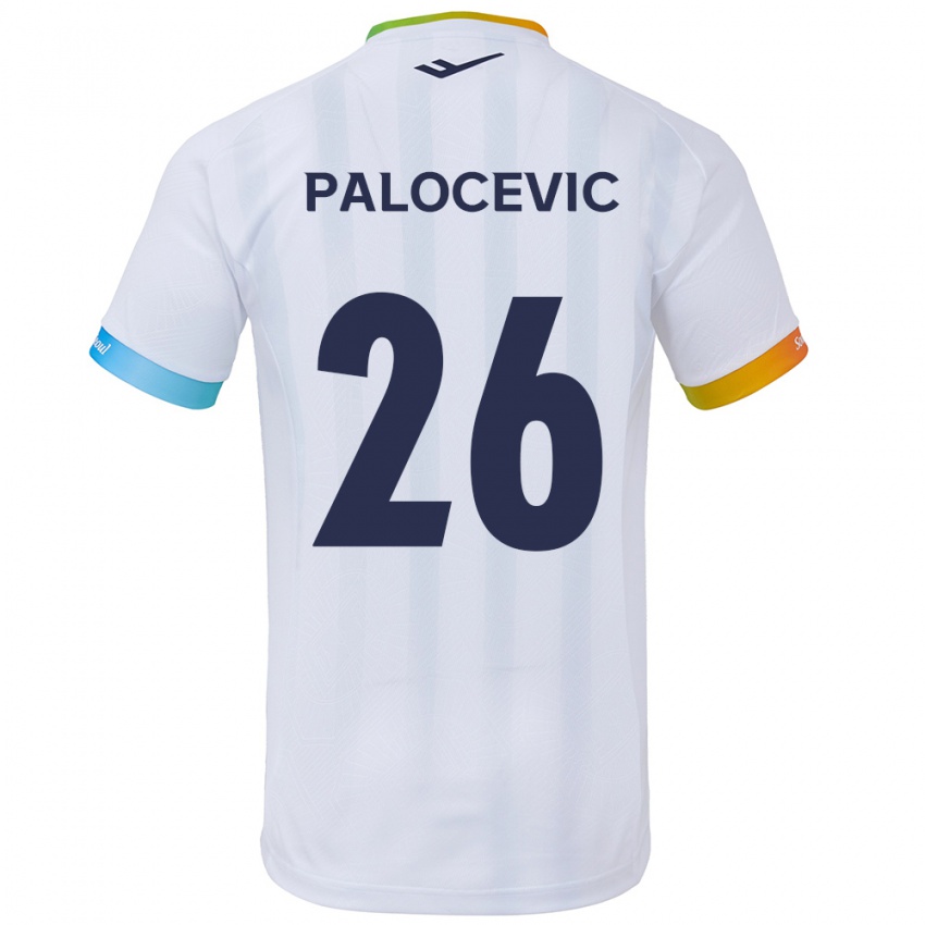 Gyermek Aleksandar Palocevic #26 Fehér Kék Idegenbeli Jersey 2024/25 Mez Póló Ing