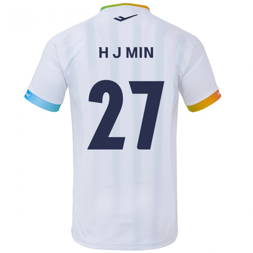 Gyermek Ji-Hoon Min #27 Fehér Kék Idegenbeli Jersey 2024/25 Mez Póló Ing