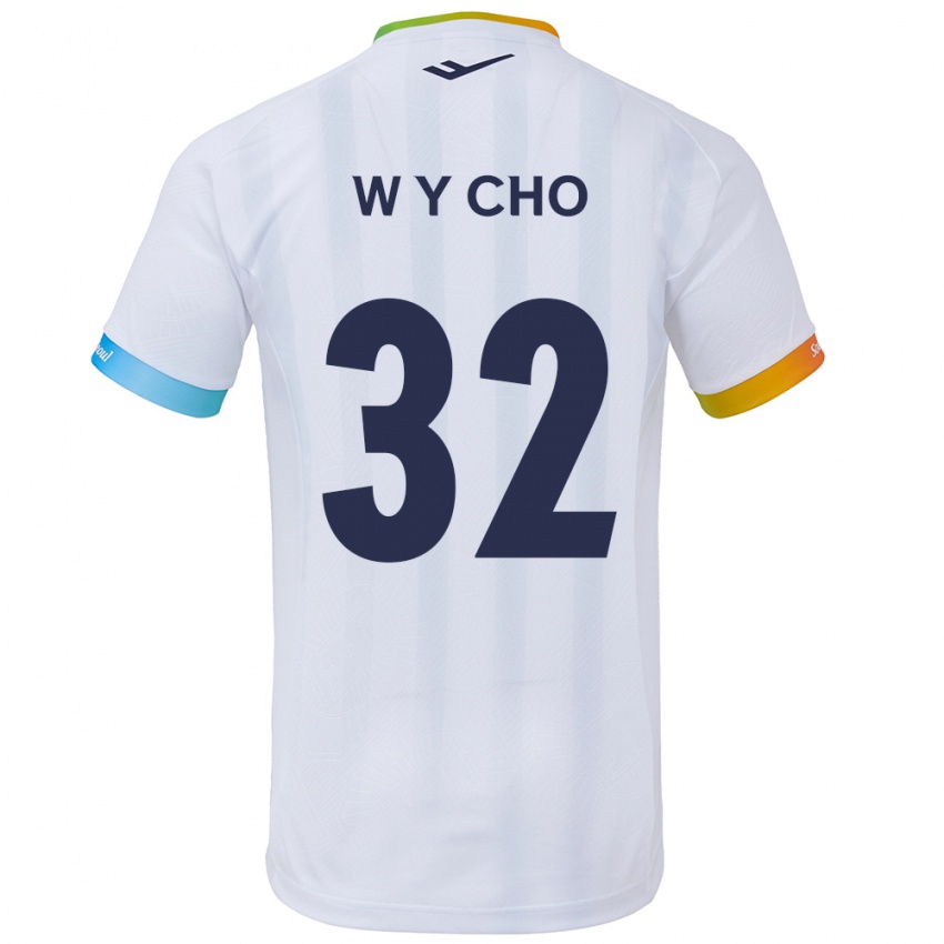 Gyermek Young-Wook Cho #32 Fehér Kék Idegenbeli Jersey 2024/25 Mez Póló Ing