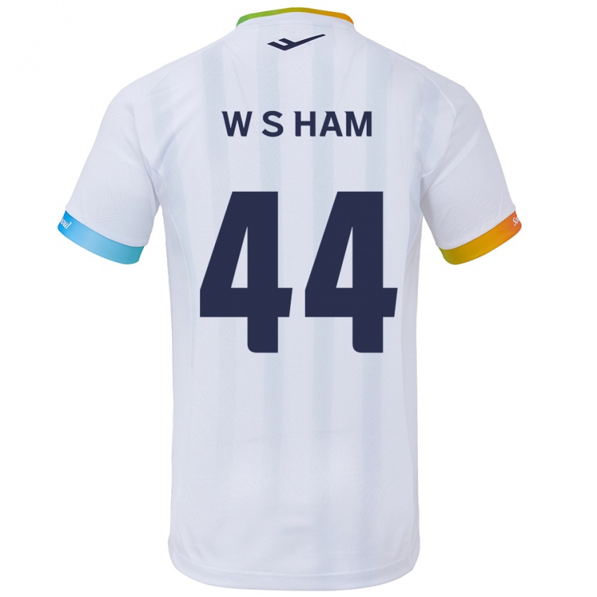 Gyermek Sun-Woo Ham #44 Fehér Kék Idegenbeli Jersey 2024/25 Mez Póló Ing