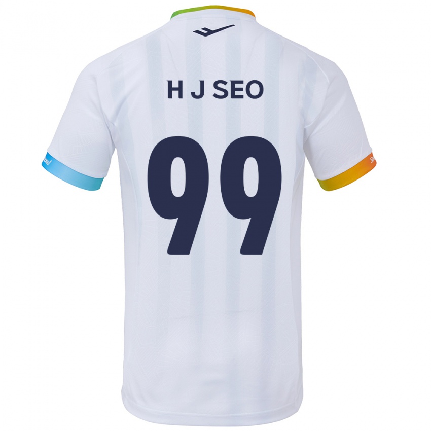 Gyermek Ju-Hwan Seo #99 Fehér Kék Idegenbeli Jersey 2024/25 Mez Póló Ing