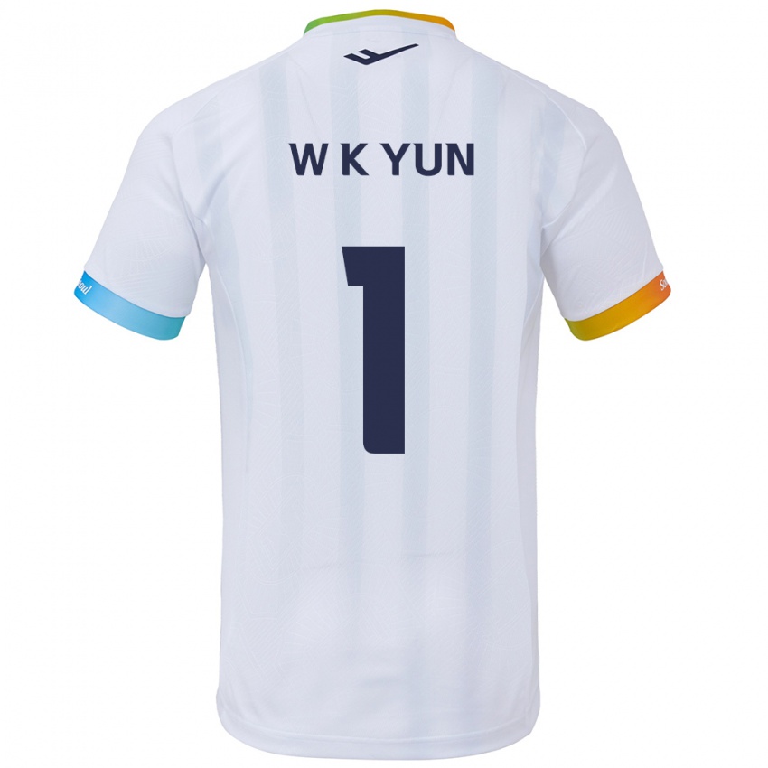 Gyermek Ki-Wook Yun #1 Fehér Kék Idegenbeli Jersey 2024/25 Mez Póló Ing