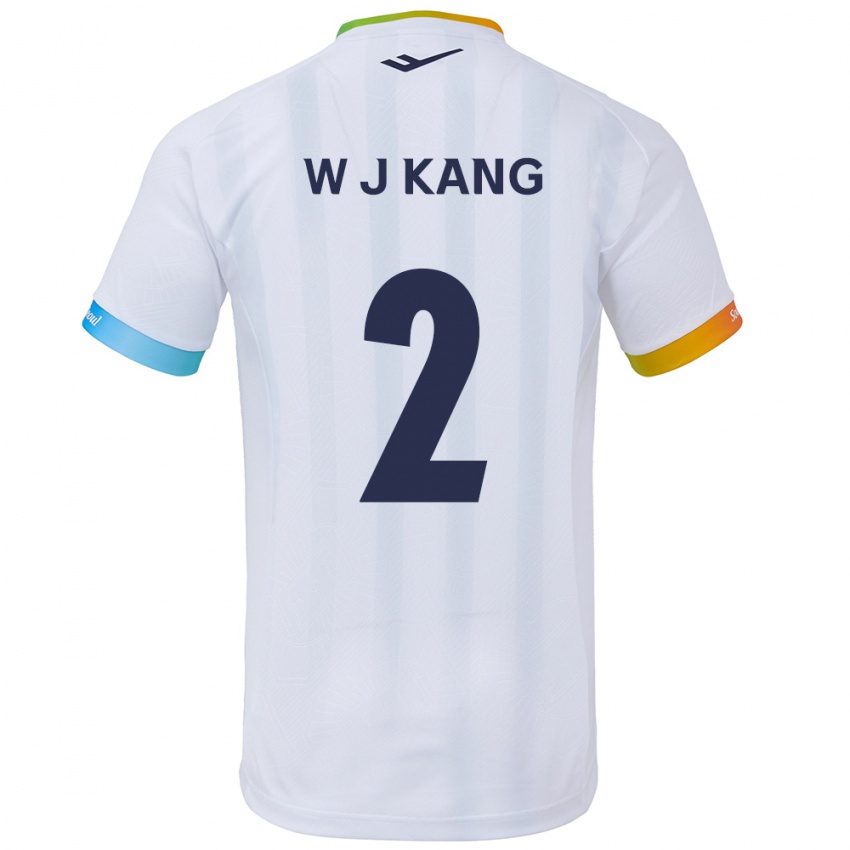 Gyermek Jae-Won Kang #2 Fehér Kék Idegenbeli Jersey 2024/25 Mez Póló Ing