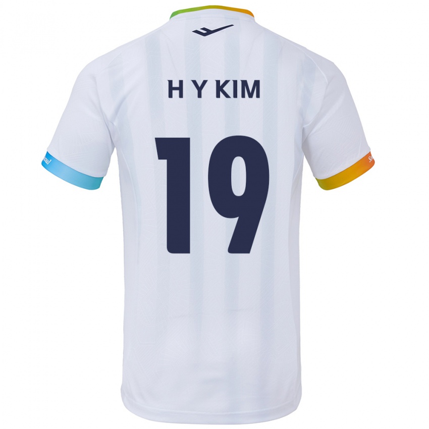 Gyermek Yong-Hyuk Kim #19 Fehér Kék Idegenbeli Jersey 2024/25 Mez Póló Ing