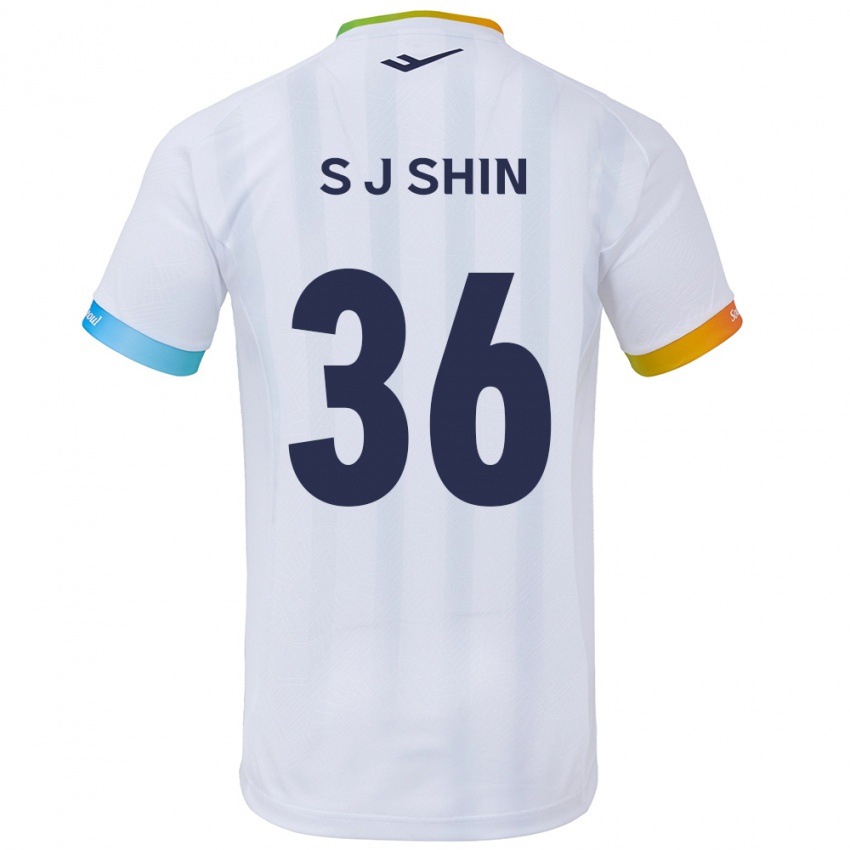 Gyermek Ji-Seop Shin #36 Fehér Kék Idegenbeli Jersey 2024/25 Mez Póló Ing