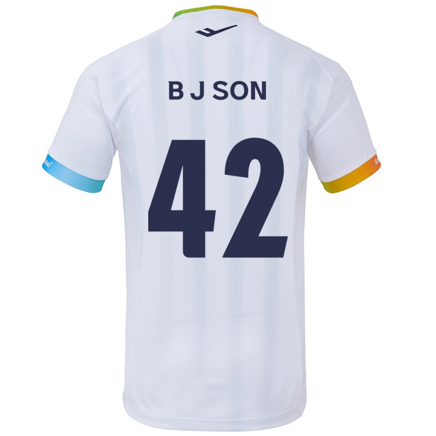 Gyermek Jeong-Beom Son #42 Fehér Kék Idegenbeli Jersey 2024/25 Mez Póló Ing