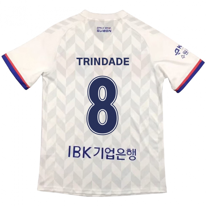 Gyermek Matheus Trindade #8 Fehér Kék Idegenbeli Jersey 2024/25 Mez Póló Ing