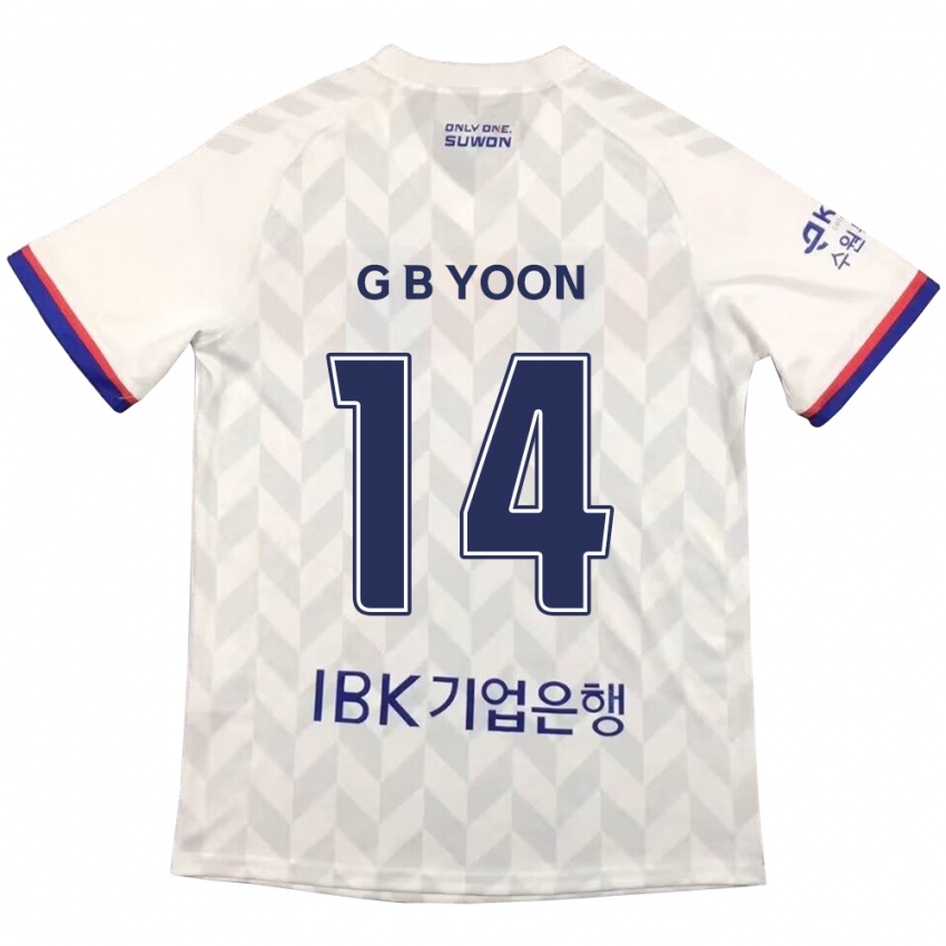 Gyermek Bit-Garam Yoon #14 Fehér Kék Idegenbeli Jersey 2024/25 Mez Póló Ing